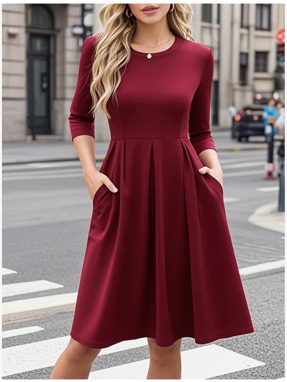 Women's Burgundy  Fit-and-Flare Dress